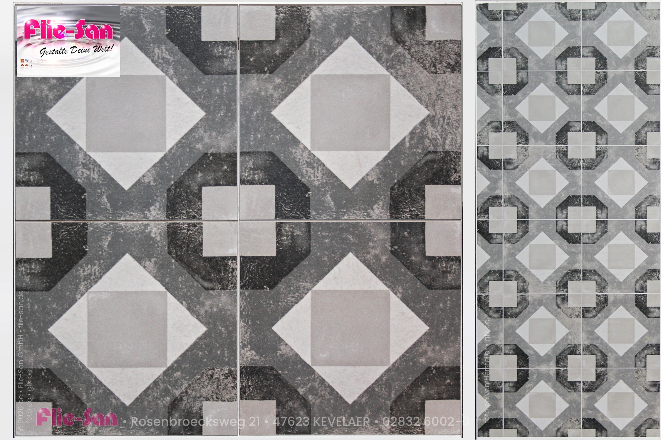 Flie-San · Fliesen Sanitär · Dekorfliese • Tiles Sanitation · Decorative Tile 5215-5216