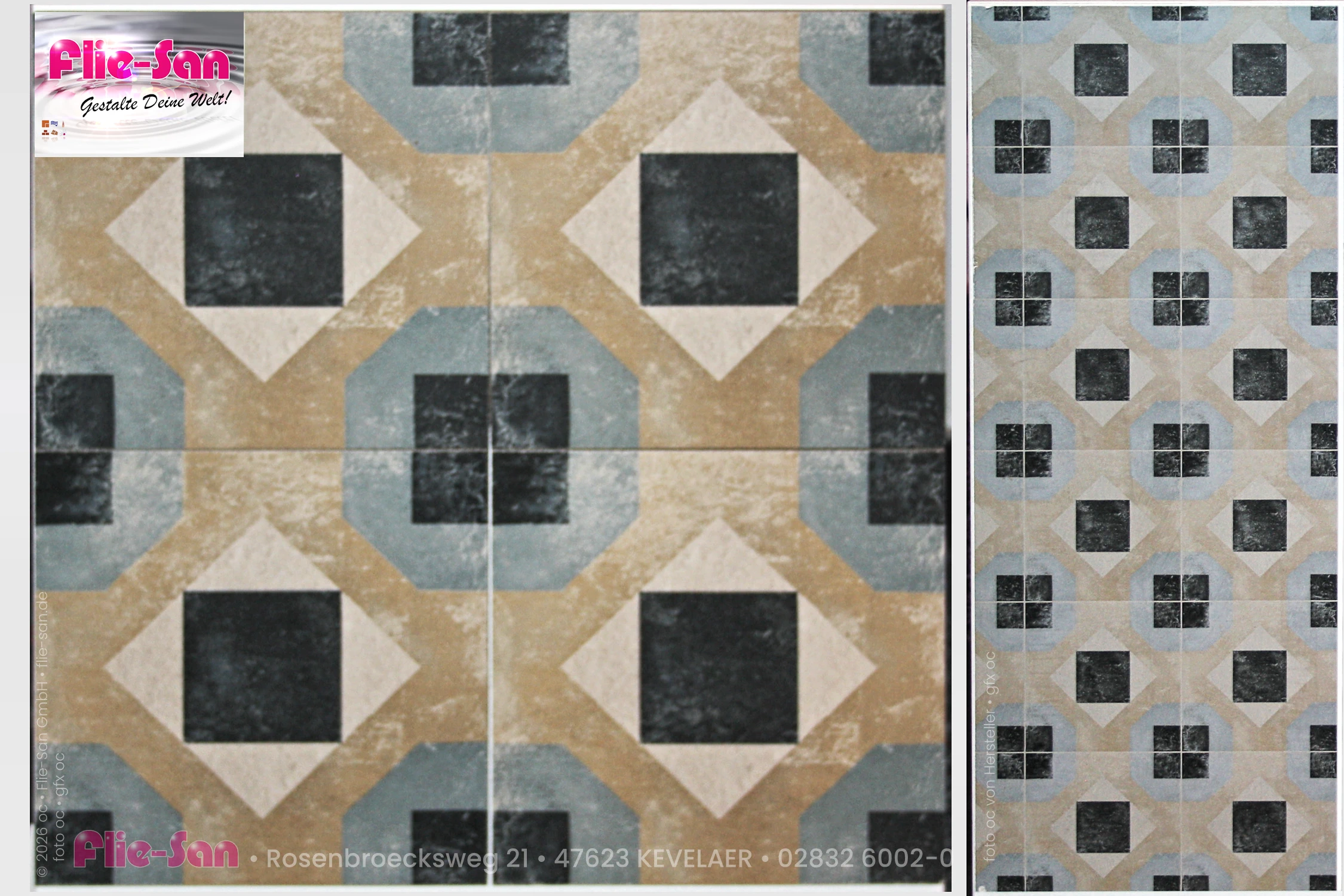 Flie-San · Fliesen Sanitär · Dekorfliese • Tiles Sanitation · Decorative Tile 5221-5224