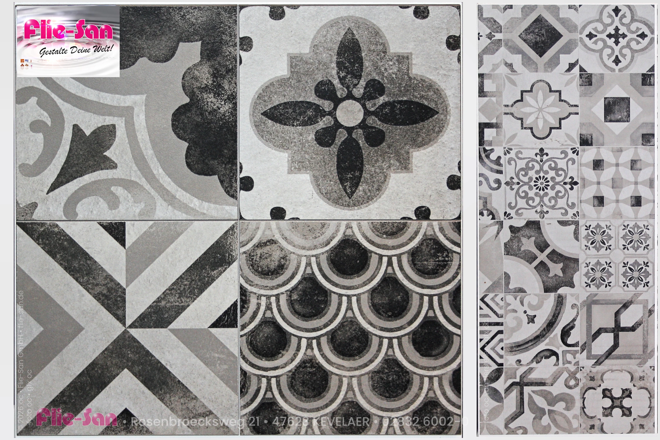 Flie-San · Fliesen Sanitär · Dekorfliese • Tiles Sanitation · Decorative Tile 5237-5240